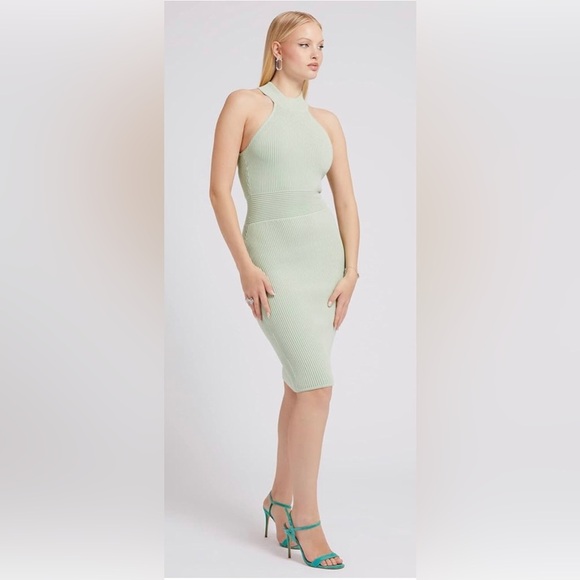 GUESS Eco Janice mint green sweater knit sleeveless halter Dress size medium new - Picture 3 of 7